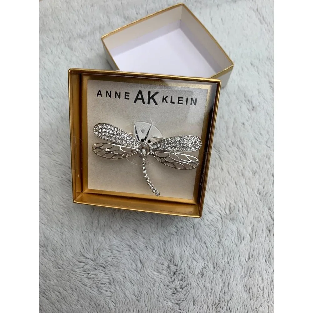 Anne Klein Silver Dragonfly Rhinestone Brooch
